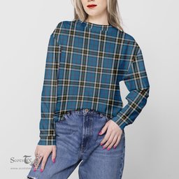 ScotsTee Shop Scottish Thomson Dress Blue Clan Tartan Womens Raglan Sleeve Sweatshirt