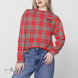 ScotsTee Shop Scottish Moubray Clan Tartan Womens Raglan Sleeve Sweatshirt with Family Crest