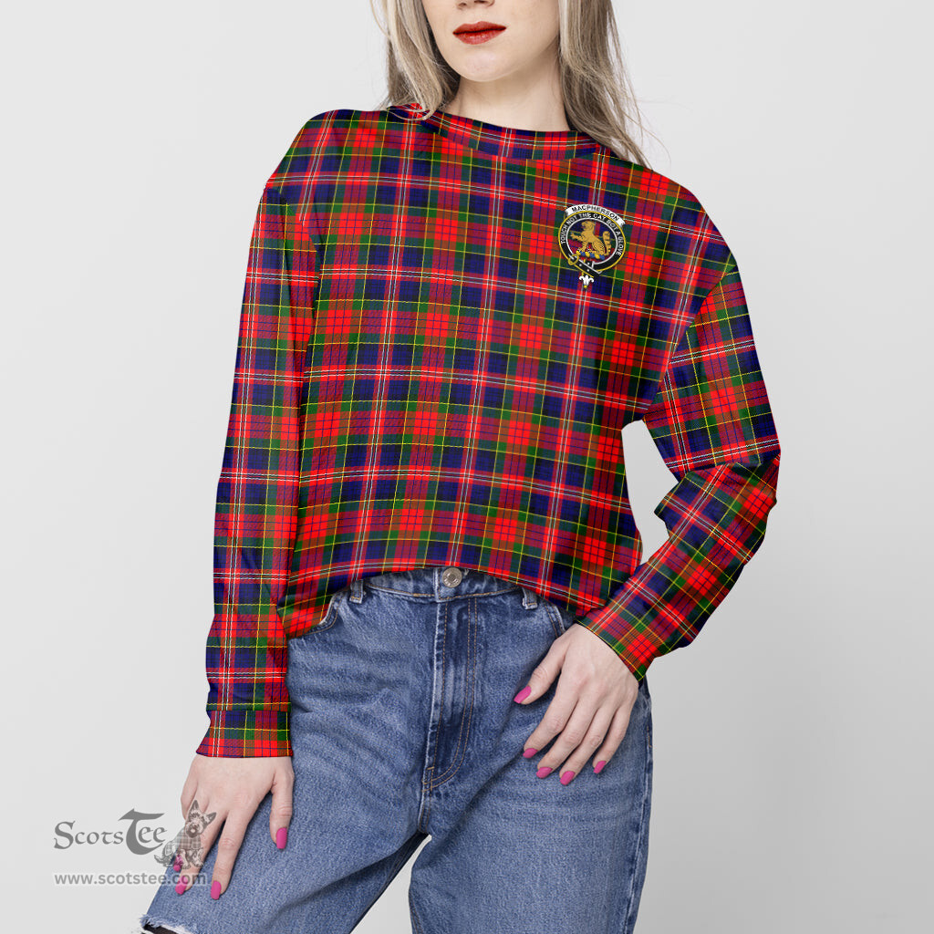 ScotsTee Shop Scottish MacPherson Modern Clan Tartan Womens Raglan Sleeve Sweatshirt with Family Crest