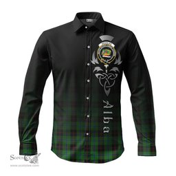 ScotsTee Shop Scottish Douglas Black Clan Crest Tartan Alba Gu Brath Celtic Inspired Tartan Long Sleeve Shirt