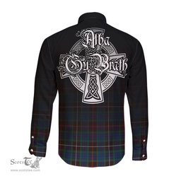 ScotsTee Shop Scottish Fraser Hunting Ancient Clan Crest Tartan Alba Gu Brath Celtic Inspired Tartan Long Sleeve Shirt