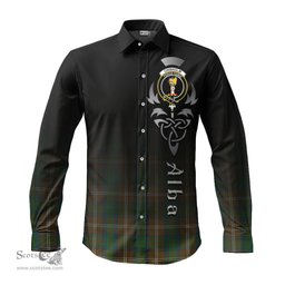 ScotsTee Shop Scottish Chisholm Hunting Clan Crest Tartan Alba Gu Brath Celtic Inspired Tartan Long Sleeve Shirt