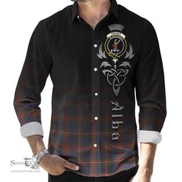 ScotsTee Shop Scottish Fraser Hunting Modern Clan Crest Tartan Alba Gu Brath Celtic Inspired Tartan Long Sleeve Shirt