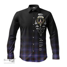 ScotsTee Shop Scottish Dunlop Modern Clan Crest Tartan Alba Gu Brath Celtic Inspired Tartan Long Sleeve Shirt