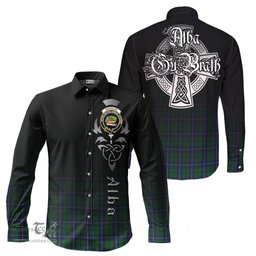 ScotsTee Shop Scottish Douglas Green Clan Crest Tartan Alba Gu Brath Celtic Inspired Tartan Long Sleeve Shirt