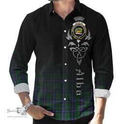 ScotsTee Shop Scottish Douglas Green Clan Crest Tartan Alba Gu Brath Celtic Inspired Tartan Long Sleeve Shirt