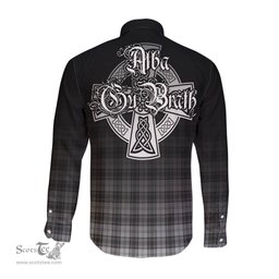 ScotsTee Shop Scottish Douglas Grey Modern Clan Crest Tartan Alba Gu Brath Celtic Inspired Tartan Long Sleeve Shirt