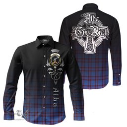 ScotsTee Shop Scottish Elliot Modern Clan Crest Tartan Alba Gu Brath Celtic Inspired Tartan Long Sleeve Shirt