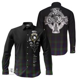 ScotsTee Shop Scottish Cunningham Hunting Clan Crest Tartan Alba Gu Brath Celtic Inspired Tartan Long Sleeve Shirt