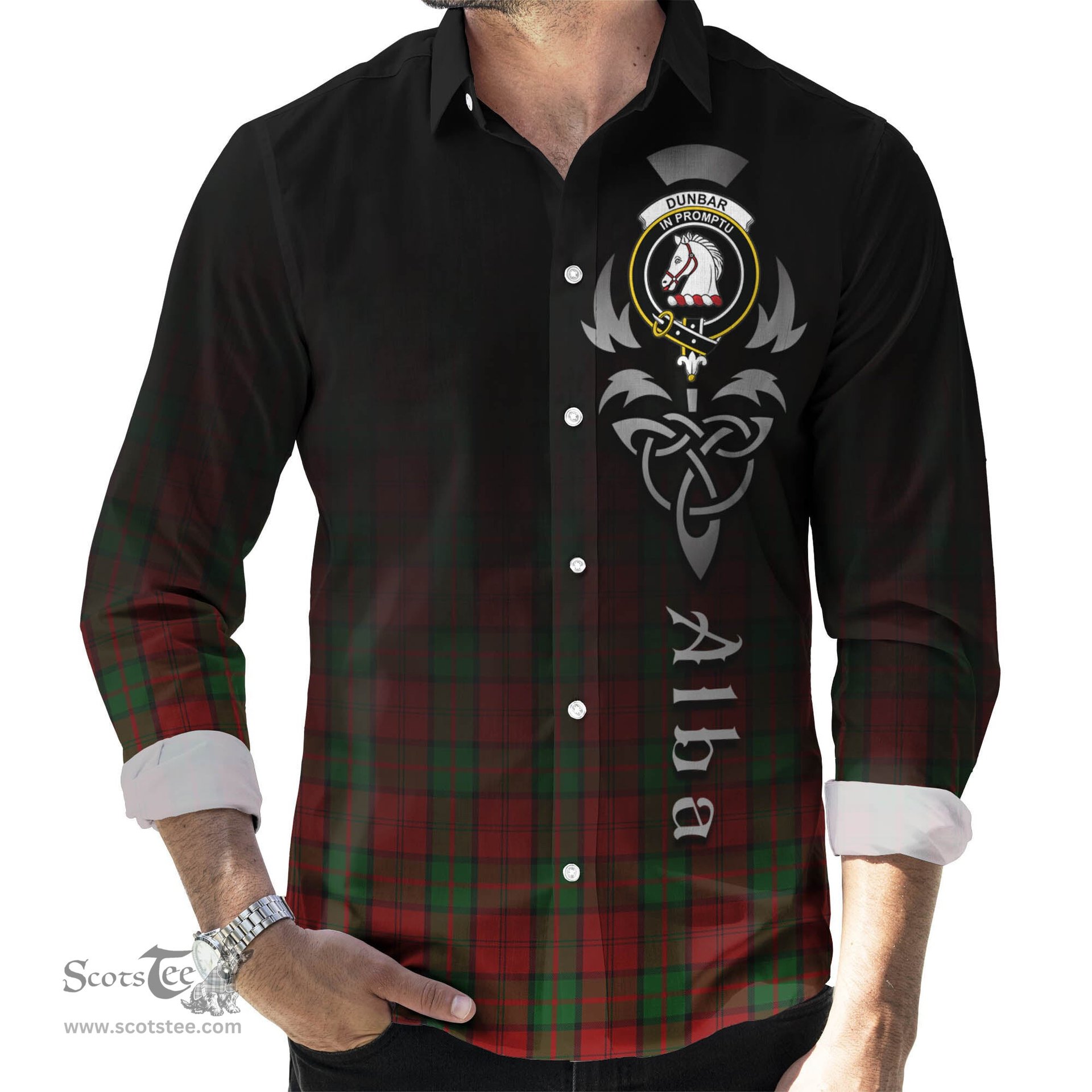 ScotsTee Shop Scottish Dunbar Clan Crest Tartan Alba Gu Brath Celtic Inspired Tartan Long Sleeve Shirt