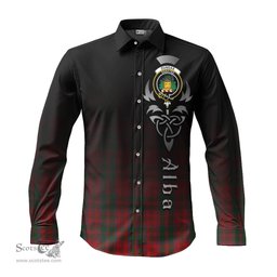 ScotsTee Shop Scottish Dundas Red Clan Crest Tartan Alba Gu Brath Celtic Inspired Tartan Long Sleeve Shirt