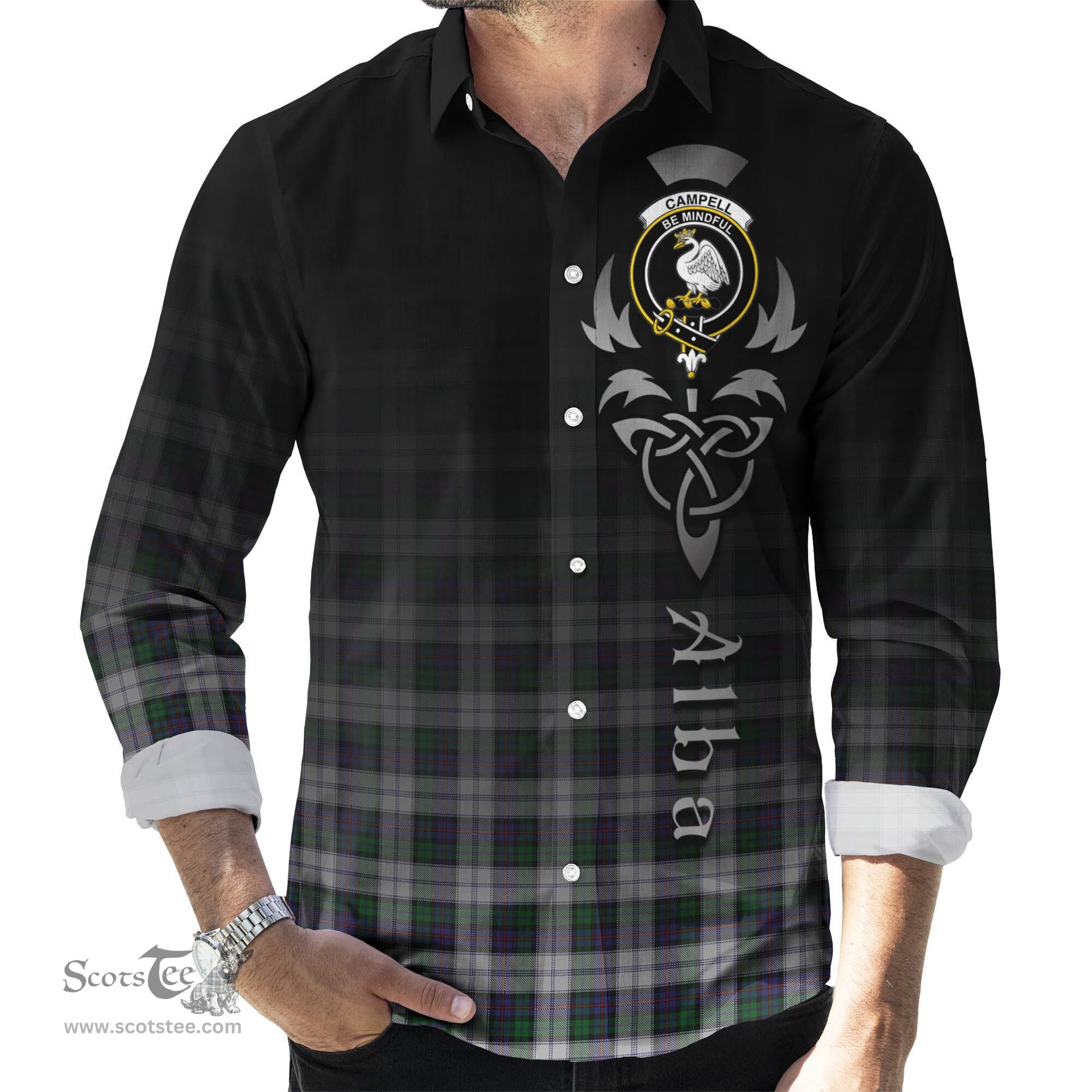 ScotsTee Shop Scottish Campbell of Cawdor Dress Clan Crest Tartan Alba Gu Brath Celtic Inspired Tartan Long Sleeve Shirt