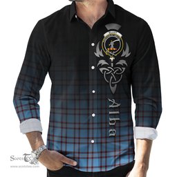 ScotsTee Shop Scottish Elliot Ancient Clan Crest Tartan Alba Gu Brath Celtic Inspired Tartan Long Sleeve Shirt