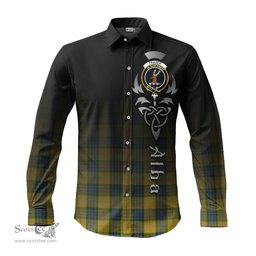 ScotsTee Shop Scottish Fraser Yellow Clan Crest Tartan Alba Gu Brath Celtic Inspired Tartan Long Sleeve Shirt