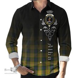 ScotsTee Shop Scottish Fraser Yellow Clan Crest Tartan Alba Gu Brath Celtic Inspired Tartan Long Sleeve Shirt