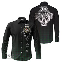 ScotsTee Shop Scottish Elphinstone Clan Crest Tartan Alba Gu Brath Celtic Inspired Tartan Long Sleeve Shirt