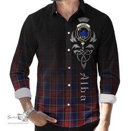 ScotsTee Shop Scottish Clark (Lion) Red Clan Crest Tartan Alba Gu Brath Celtic Inspired Tartan Long Sleeve Shirt