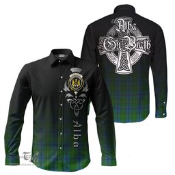 ScotsTee Shop Scottish Johnstone-Johnston Clan Crest Tartan Alba Gu Brath Celtic Inspired Tartan Long Sleeve Shirt