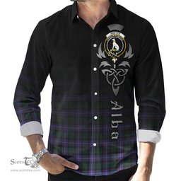 ScotsTee Shop Scottish Hunter Modern Clan Crest Tartan Alba Gu Brath Celtic Inspired Tartan Long Sleeve Shirt