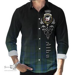 ScotsTee Shop Scottish Lockhart Clan Crest Tartan Alba Gu Brath Celtic Inspired Tartan Long Sleeve Shirt
