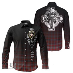 ScotsTee Shop Scottish MacFarlane Red Clan Crest Tartan Alba Gu Brath Celtic Inspired Tartan Long Sleeve Shirt