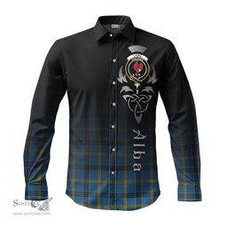 ScotsTee Shop Scottish Laing Clan Crest Tartan Alba Gu Brath Celtic Inspired Tartan Long Sleeve Shirt