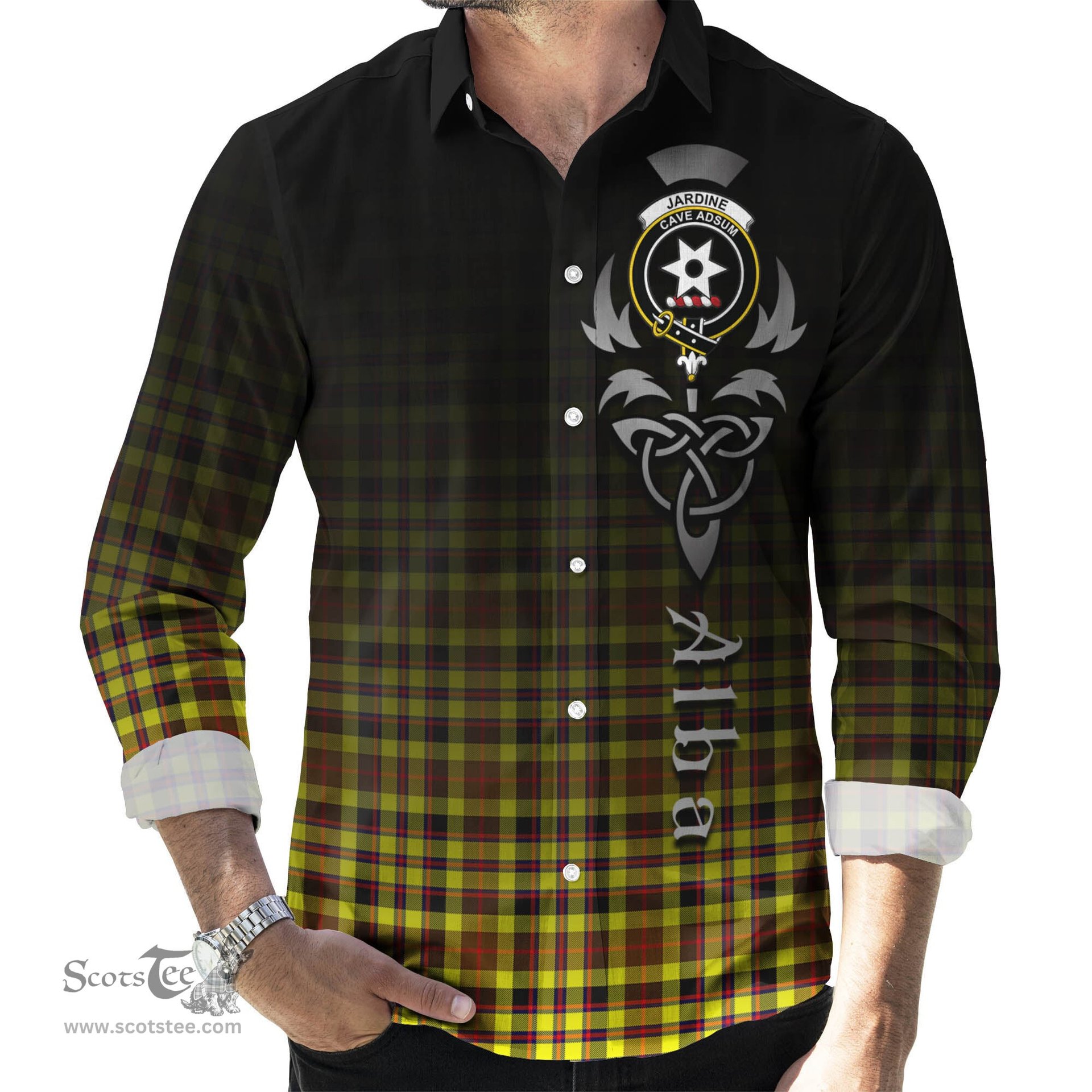 ScotsTee Shop Scottish Jardine Modern Clan Crest Tartan Alba Gu Brath Celtic Inspired Tartan Long Sleeve Shirt