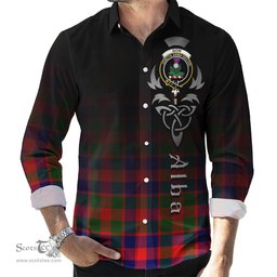 ScotsTee Shop Scottish Gow of Skeoch Clan Crest Tartan Alba Gu Brath Celtic Inspired Tartan Long Sleeve Shirt