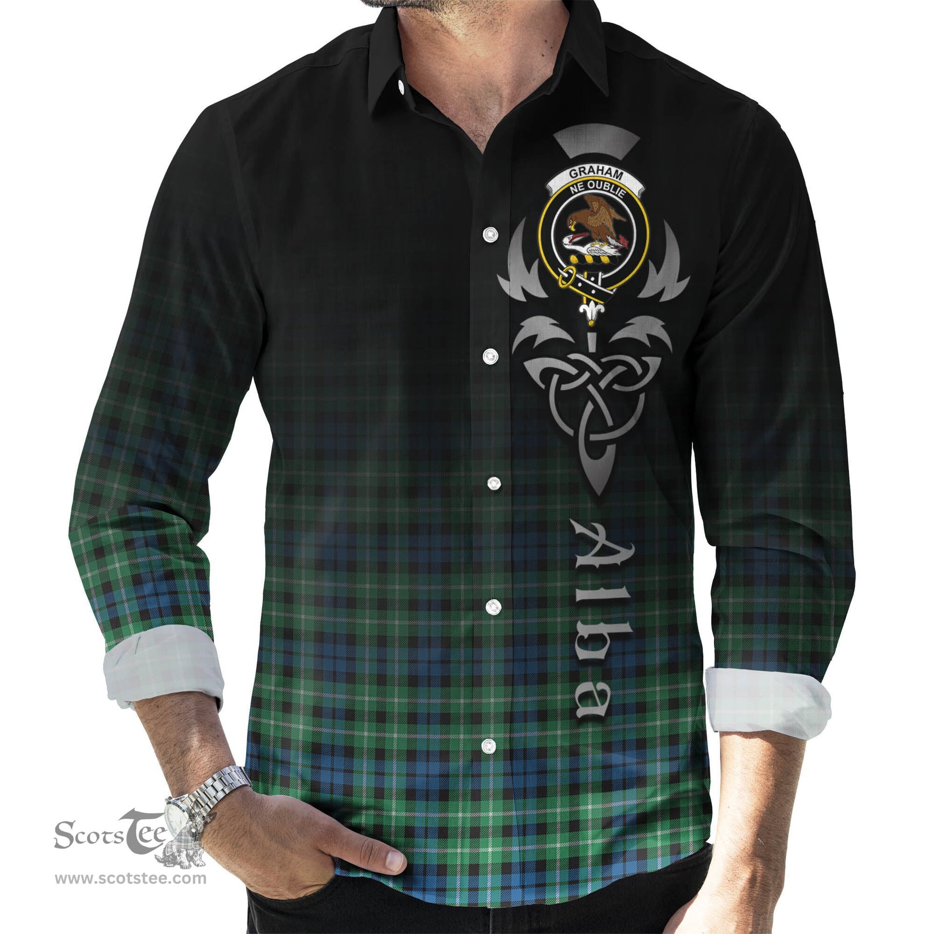 ScotsTee Shop Scottish Graham of Montrose Ancient Clan Crest Tartan Alba Gu Brath Celtic Inspired Tartan Long Sleeve Shirt