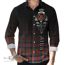 ScotsTee Shop Scottish MacDuff Ancient Clan Crest Tartan Alba Gu Brath Celtic Inspired Tartan Long Sleeve Shirt