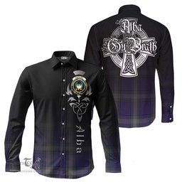 ScotsTee Shop Scottish Kinnaird Clan Crest Tartan Alba Gu Brath Celtic Inspired Tartan Long Sleeve Shirt