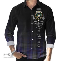 ScotsTee Shop Scottish Kinnaird Clan Crest Tartan Alba Gu Brath Celtic Inspired Tartan Long Sleeve Shirt
