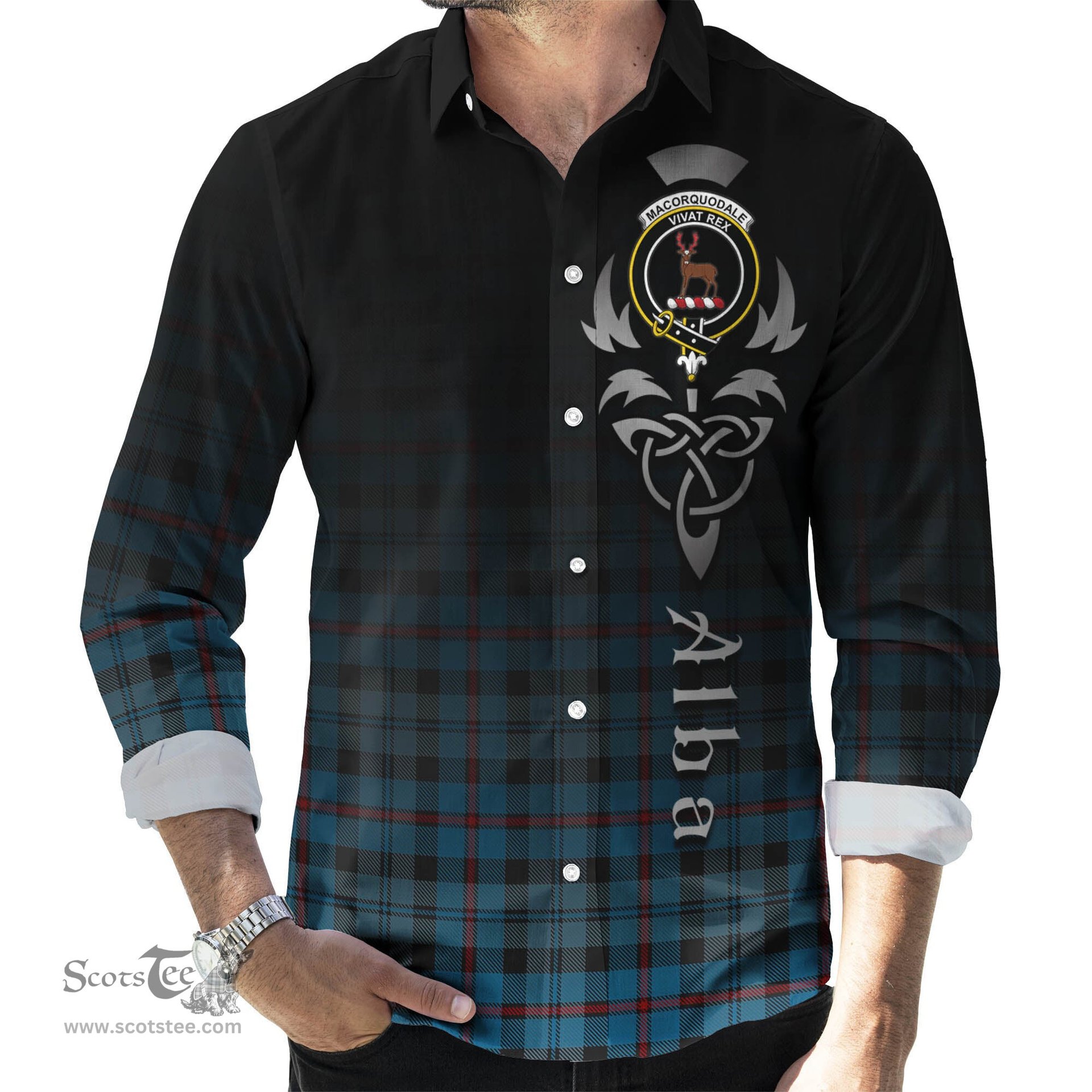 ScotsTee Shop Scottish MacCorquodale Clan Crest Tartan Alba Gu Brath Celtic Inspired Tartan Long Sleeve Shirt