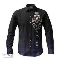 ScotsTee Shop Scottish Home (Hume) Clan Crest Tartan Alba Gu Brath Celtic Inspired Tartan Long Sleeve Shirt