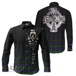 ScotsTee Shop Scottish Gunn Clan Crest Tartan Alba Gu Brath Celtic Inspired Tartan Long Sleeve Shirt