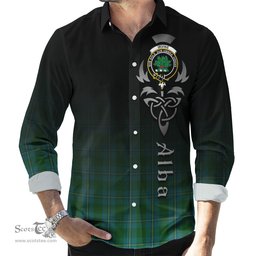 ScotsTee Shop Scottish Irvine of Bonshaw Clan Crest Tartan Alba Gu Brath Celtic Inspired Tartan Long Sleeve Shirt
