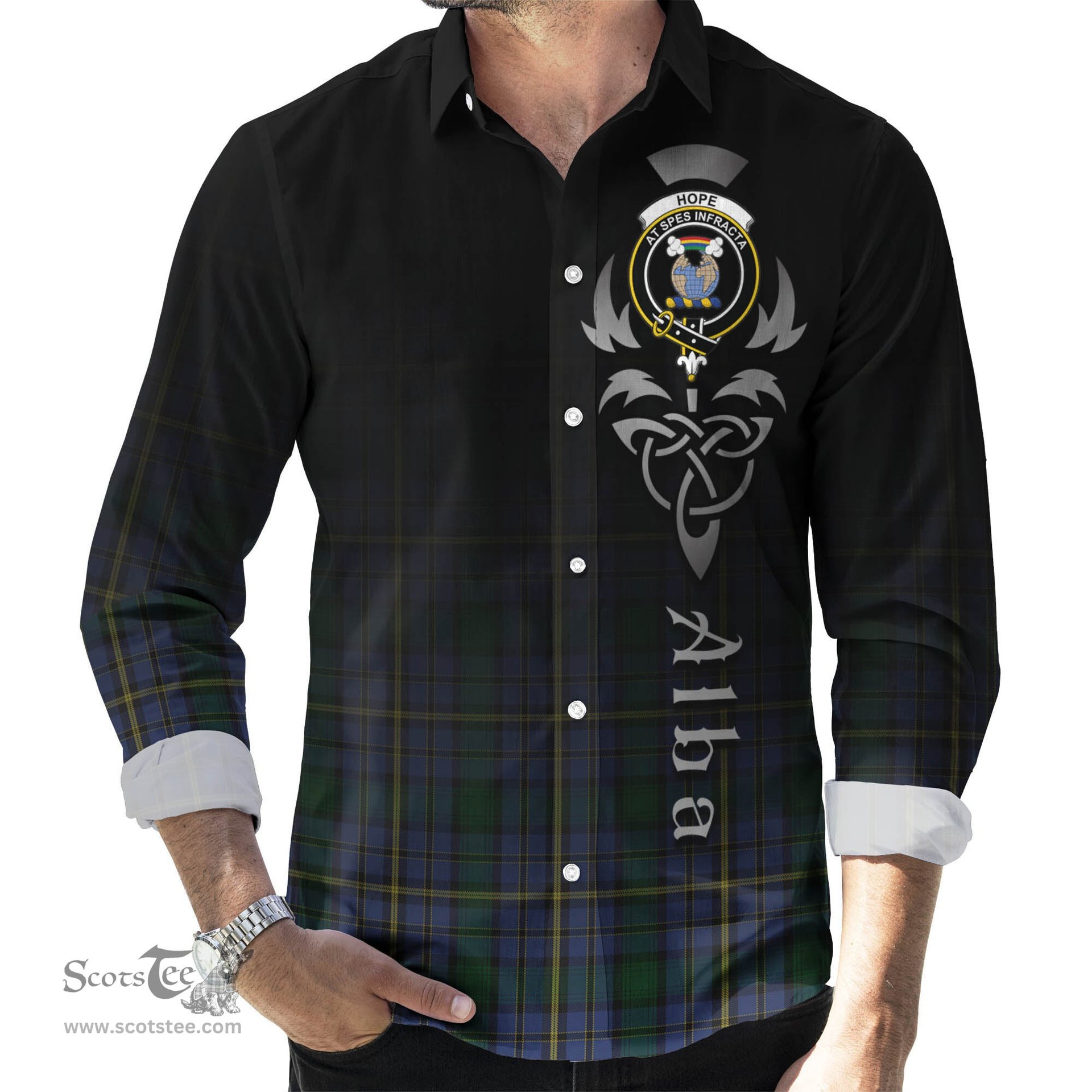 ScotsTee Shop Scottish Hope Clan Originaux Clan Crest Tartan Alba Gu Brath Celtic Inspired Tartan Long Sleeve Shirt