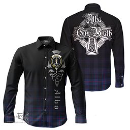 ScotsTee Shop Scottish MacKay Blue Modern Clan Crest Tartan Alba Gu Brath Celtic Inspired Tartan Long Sleeve Shirt