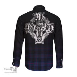 ScotsTee Shop Scottish MacKay Blue Modern Clan Crest Tartan Alba Gu Brath Celtic Inspired Tartan Long Sleeve Shirt
