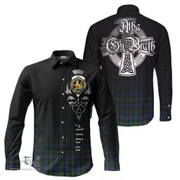 ScotsTee Shop Scottish Gow Hunting Clan Crest Tartan Alba Gu Brath Celtic Inspired Tartan Long Sleeve Shirt