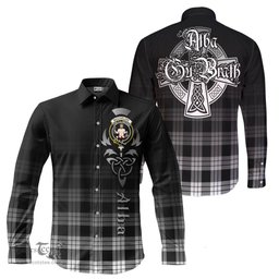 ScotsTee Shop Scottish MacFarlane Black White Clan Crest Tartan Alba Gu Brath Celtic Inspired Tartan Long Sleeve Shirt