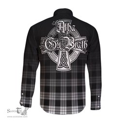 ScotsTee Shop Scottish MacFarlane Black White Clan Crest Tartan Alba Gu Brath Celtic Inspired Tartan Long Sleeve Shirt