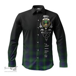 ScotsTee Shop Scottish Hamilton Green Hunting Clan Crest Tartan Alba Gu Brath Celtic Inspired Tartan Long Sleeve Shirt