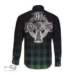 ScotsTee Shop Scottish Learmonth Clan Crest Tartan Alba Gu Brath Celtic Inspired Tartan Long Sleeve Shirt