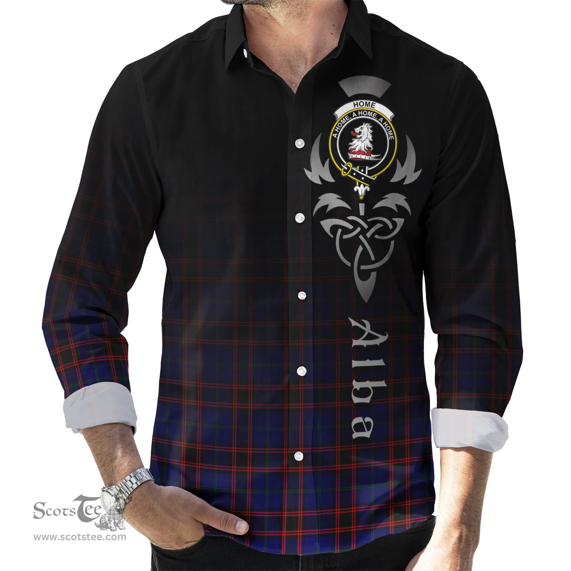 ScotsTee Shop Scottish Home Modern Clan Crest Tartan Alba Gu Brath Celtic Inspired Tartan Long Sleeve Shirt