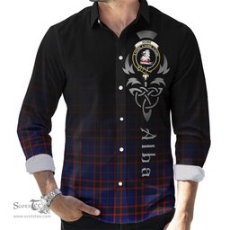 ScotsTee Shop Scottish Home Modern Clan Crest Tartan Alba Gu Brath Celtic Inspired Tartan Long Sleeve Shirt