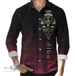 ScotsTee Shop Scottish Hamilton Clan Crest Tartan Alba Gu Brath Celtic Inspired Tartan Long Sleeve Shirt