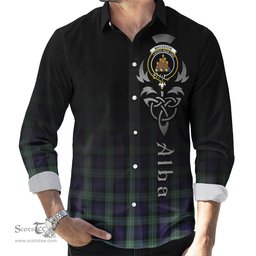 ScotsTee Shop Scottish MacKenzie Hunting Green Clan Crest Tartan Alba Gu Brath Celtic Inspired Tartan Long Sleeve Shirt