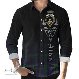 ScotsTee Shop Scottish Lumsden Green Clan Crest Tartan Alba Gu Brath Celtic Inspired Tartan Long Sleeve Shirt