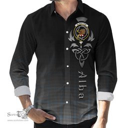 ScotsTee Shop Scottish Gladstone Clan Crest Tartan Alba Gu Brath Celtic Inspired Tartan Long Sleeve Shirt